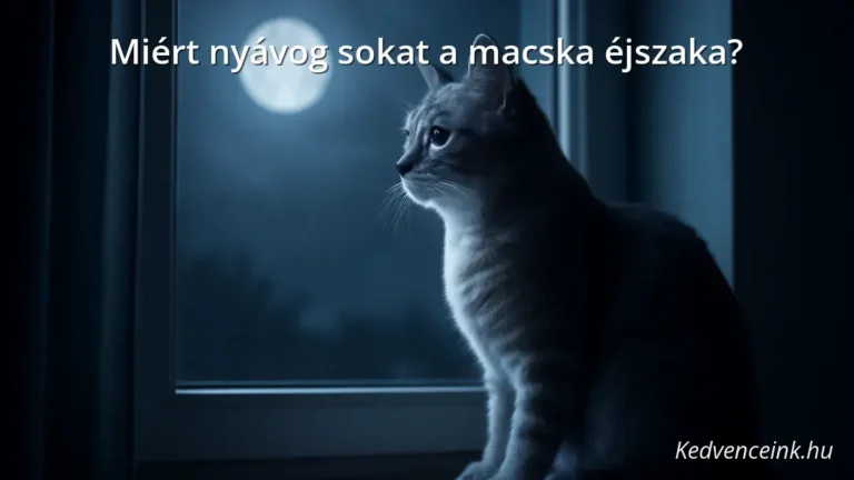 Nyugodt házimacska ül az ablakpárkányon éjszaka, holdfényben fürödve